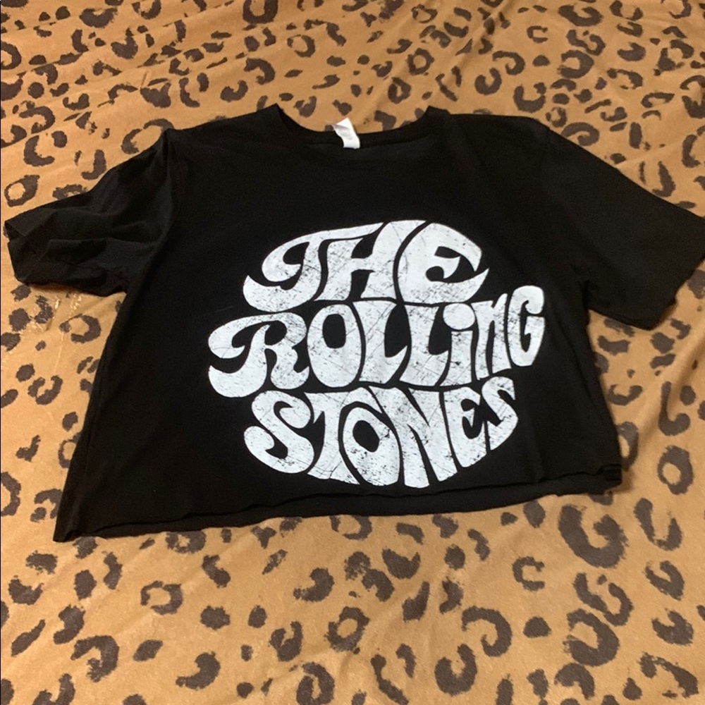 Black and White Crop Top with Retro Rock Graphics